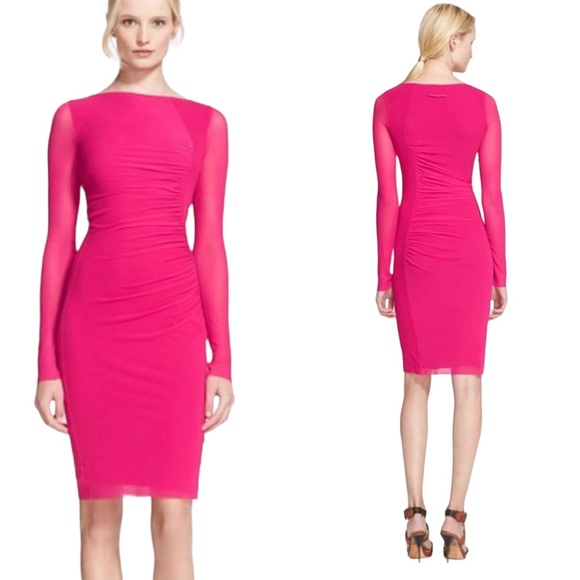 Jean Paul Gaultier Dresses & Skirts - Jean Paul Gaultier Pink Long Sleeve Tulle Ruched Bodycon Dress